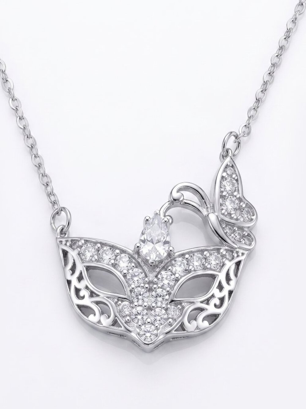 Venice Mask Masquerade Carnival Mask Necklace, 925 Sterling Silver Charmed Aroma